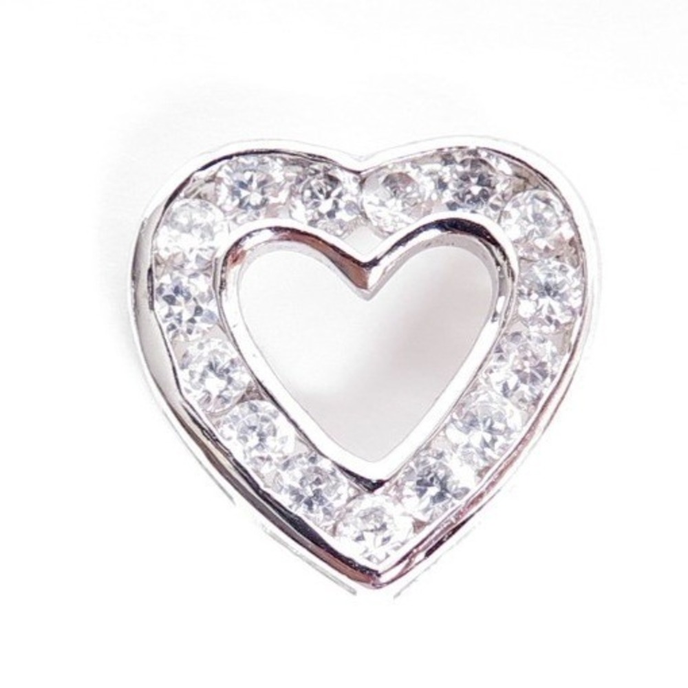 CZ Heart 925 Silver Necklace Slide Charm‎